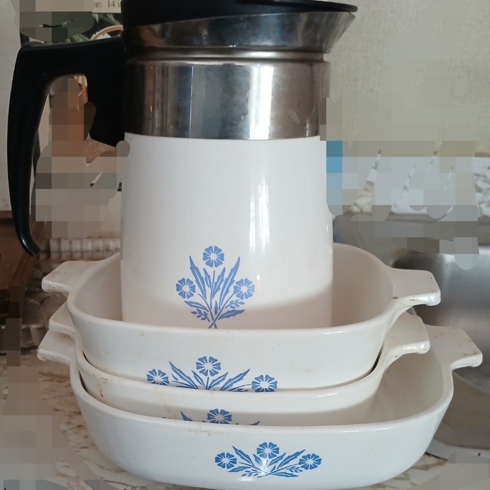 Corningware White and Blue Floral Bakeware Set